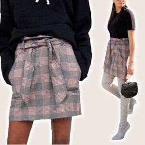 ZARA Trafaluc Plaid Paperbag Belted Mini Skirt Sz Small
